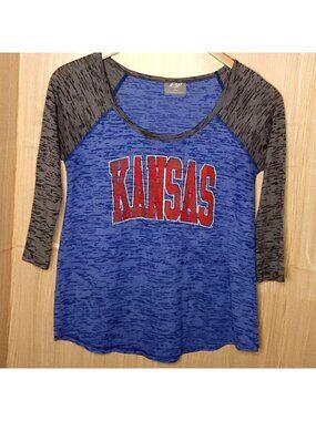 University Of Kansas Womens Blue Raglan Sleeve Top Large